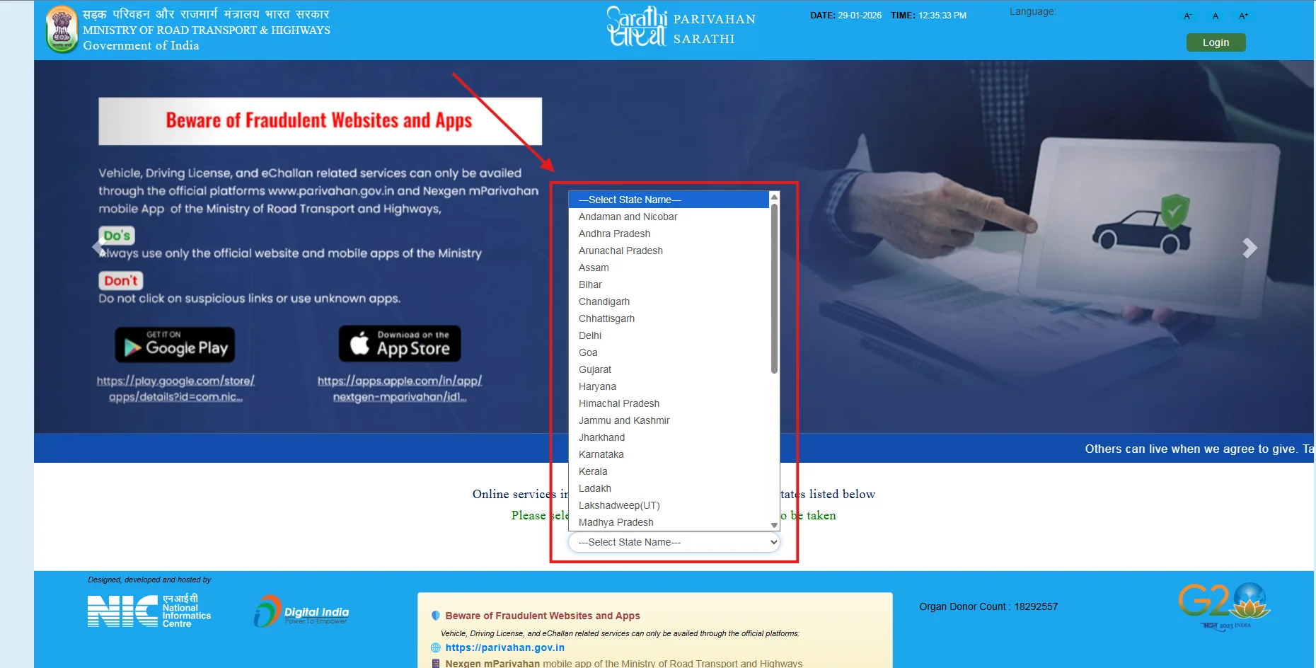 Choose Your State - Parivahan Sewa Portal